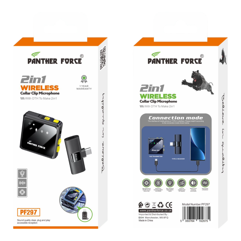 PF297- PANTHER FORCE 2 IN 1 WIRELESS COLLAR CLIP MICROPHONE PF297- PANTHER FORCE 2 IN 1 WIRELESS COLLAR CLIP MICROPHONE